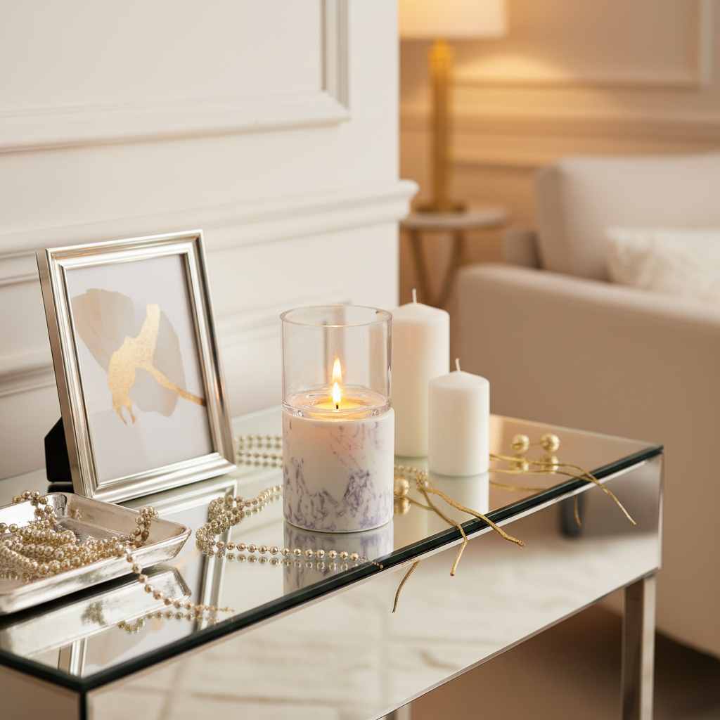 Sia Home Porte-bougie effet marbre bougeoir blanc 18,5 cm