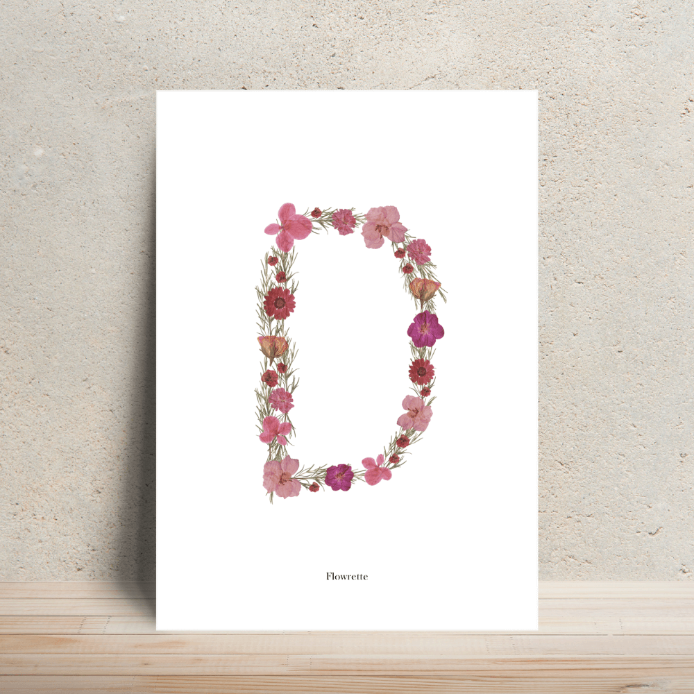 Flowrette affiche A4 herbier lettre R rose