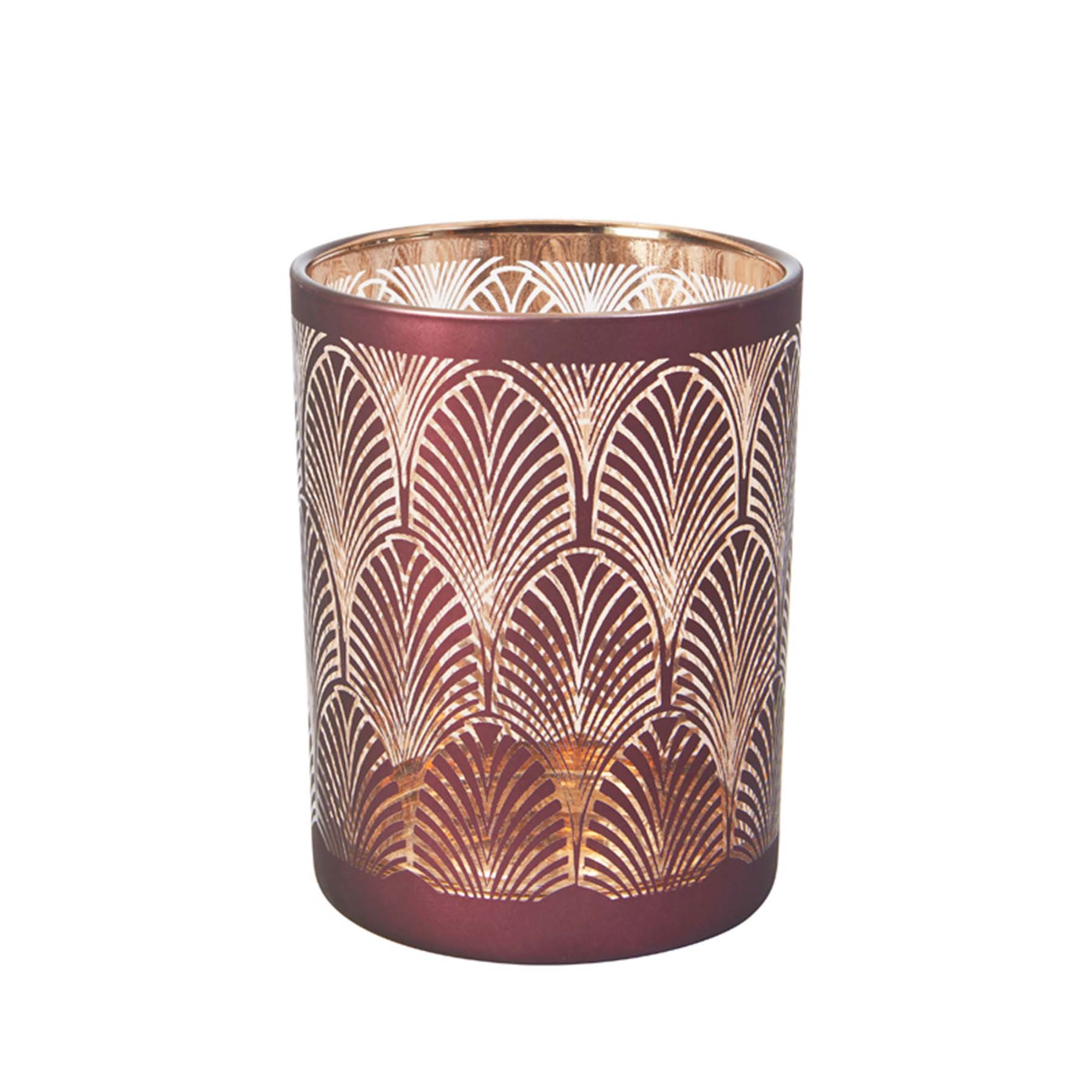 Sia Home Boudoir Photophore Moyen Verre Bordeaux Doré