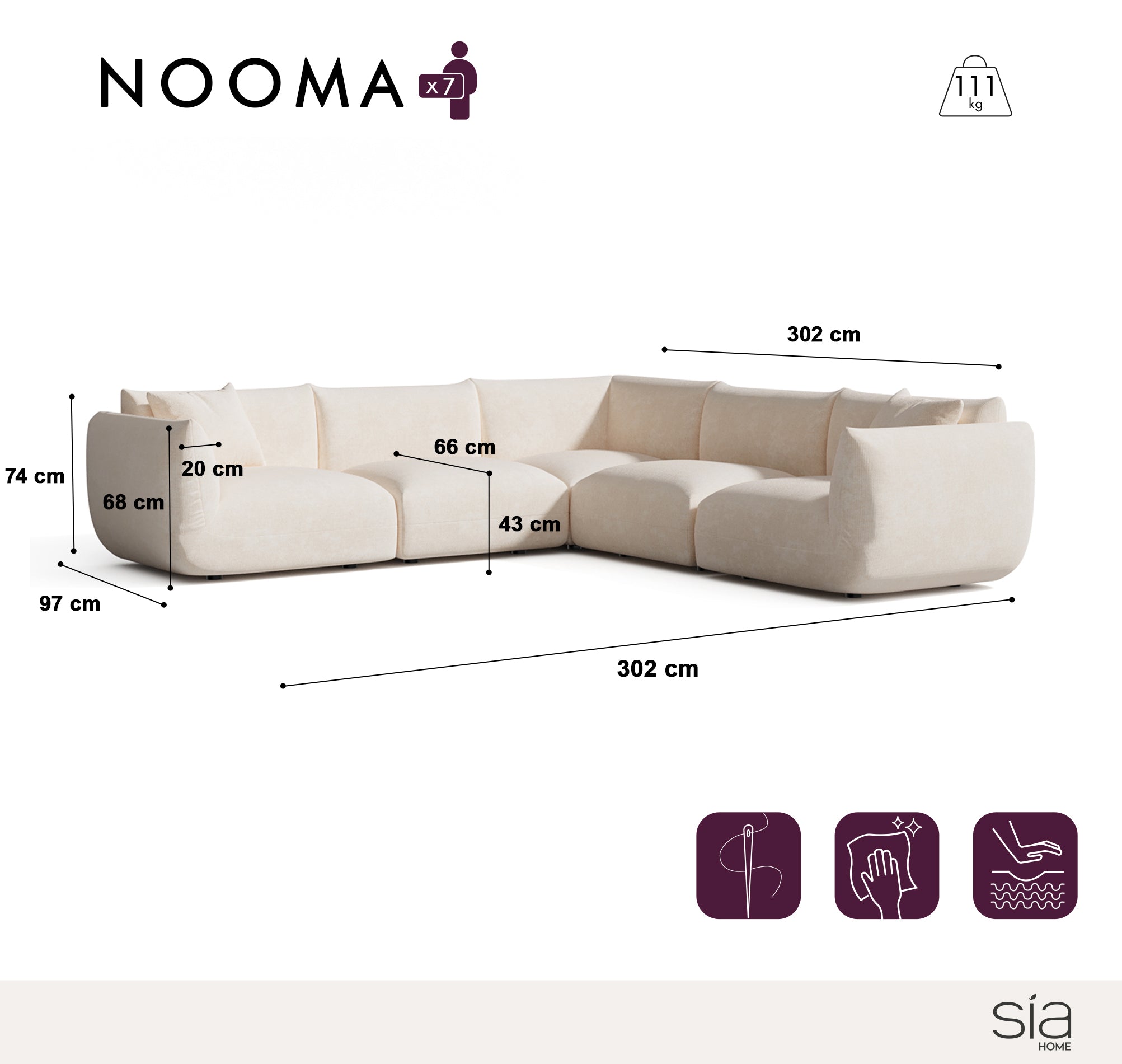 Sia Home Nooma canapé d'angle panoramique modulable 7-8 places