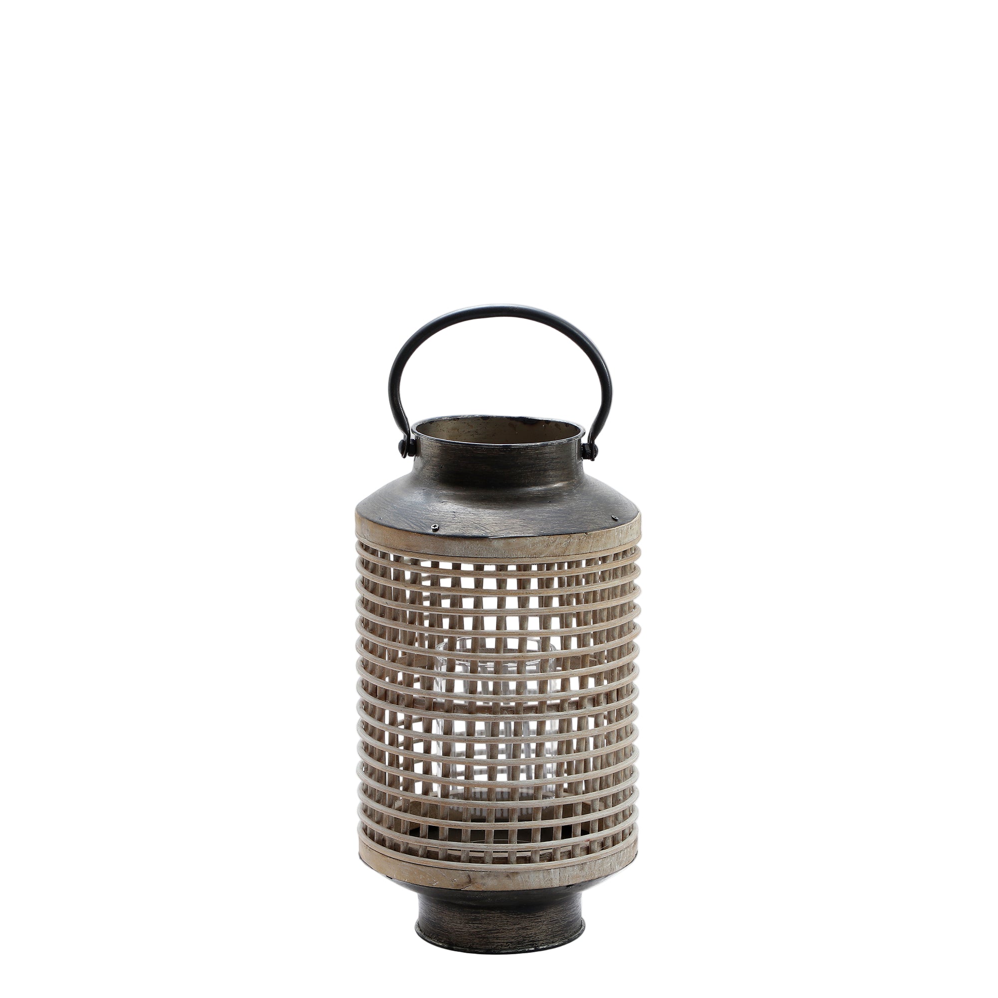 Sia Oren lanterne métal noir rotin verre 32 cm