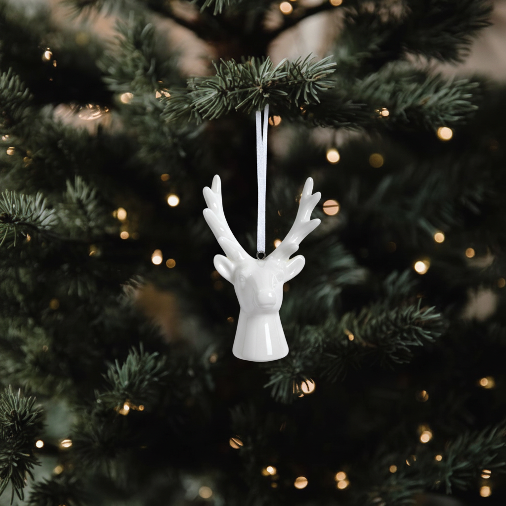 Sia Home Suspension de Noël Cerf décoration sapin blanc 7 cm