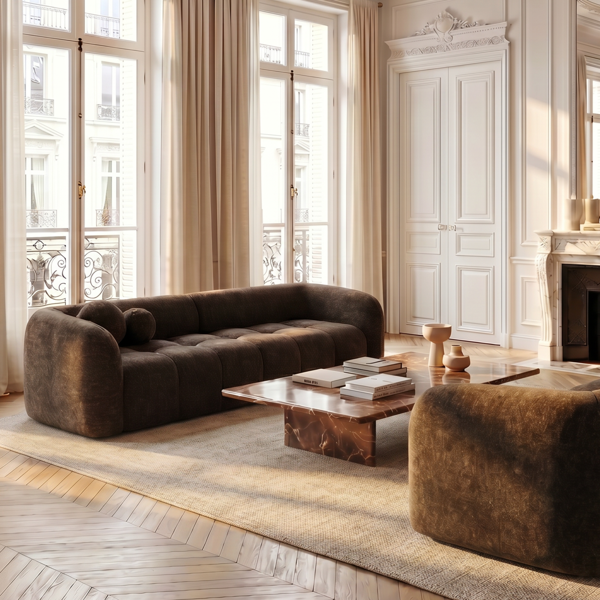 Sia Home Haussmann canapé 3 places droit brun expresso coussins boules