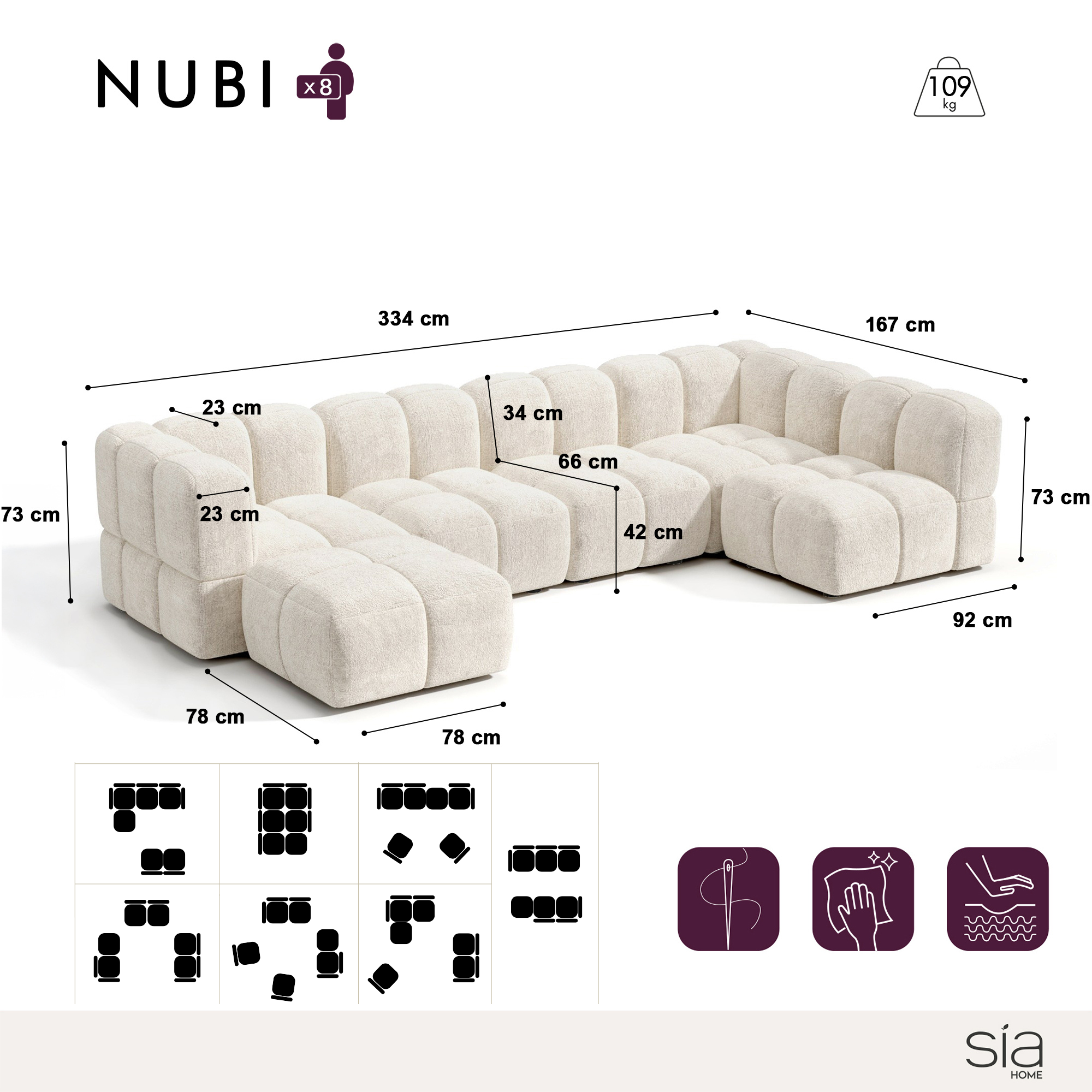 Sia Home Nubi canapé grand angle modulable bombé mousse