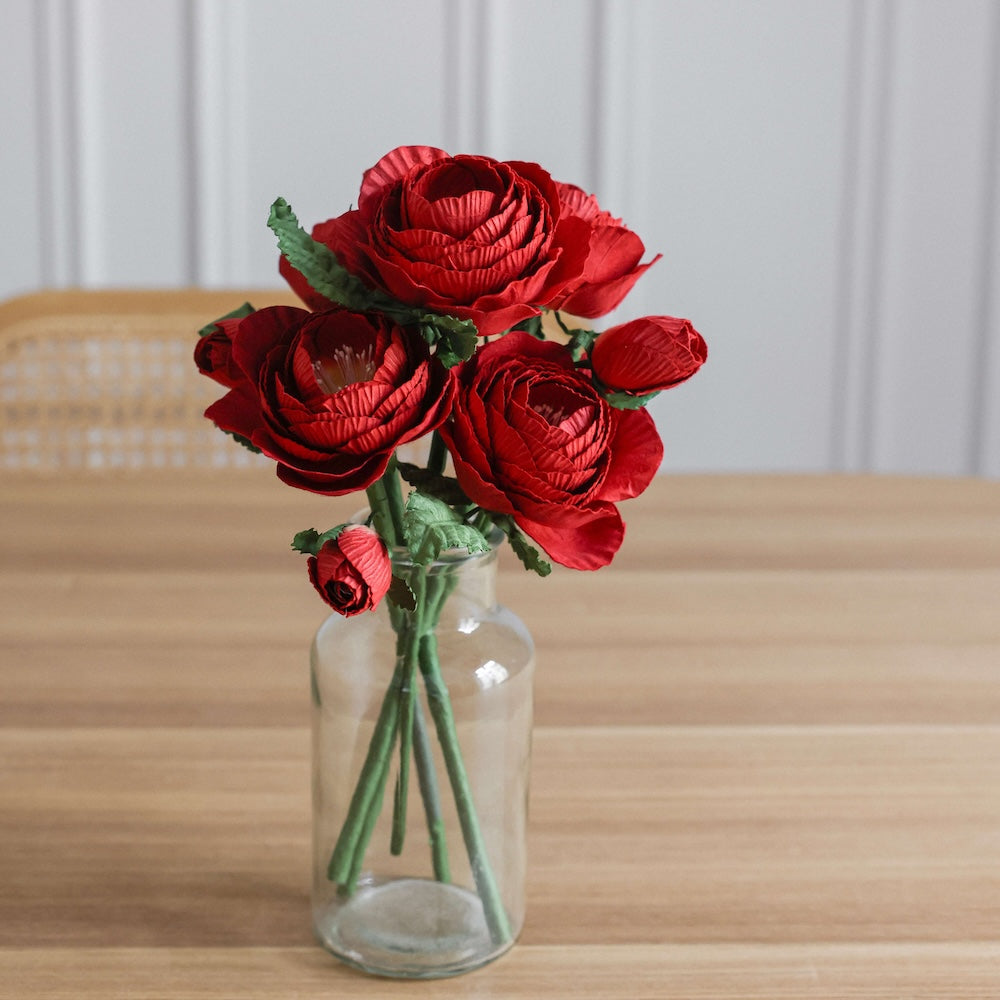 Flowrette Rose Queen rouge fleur en papier x1 artisanale