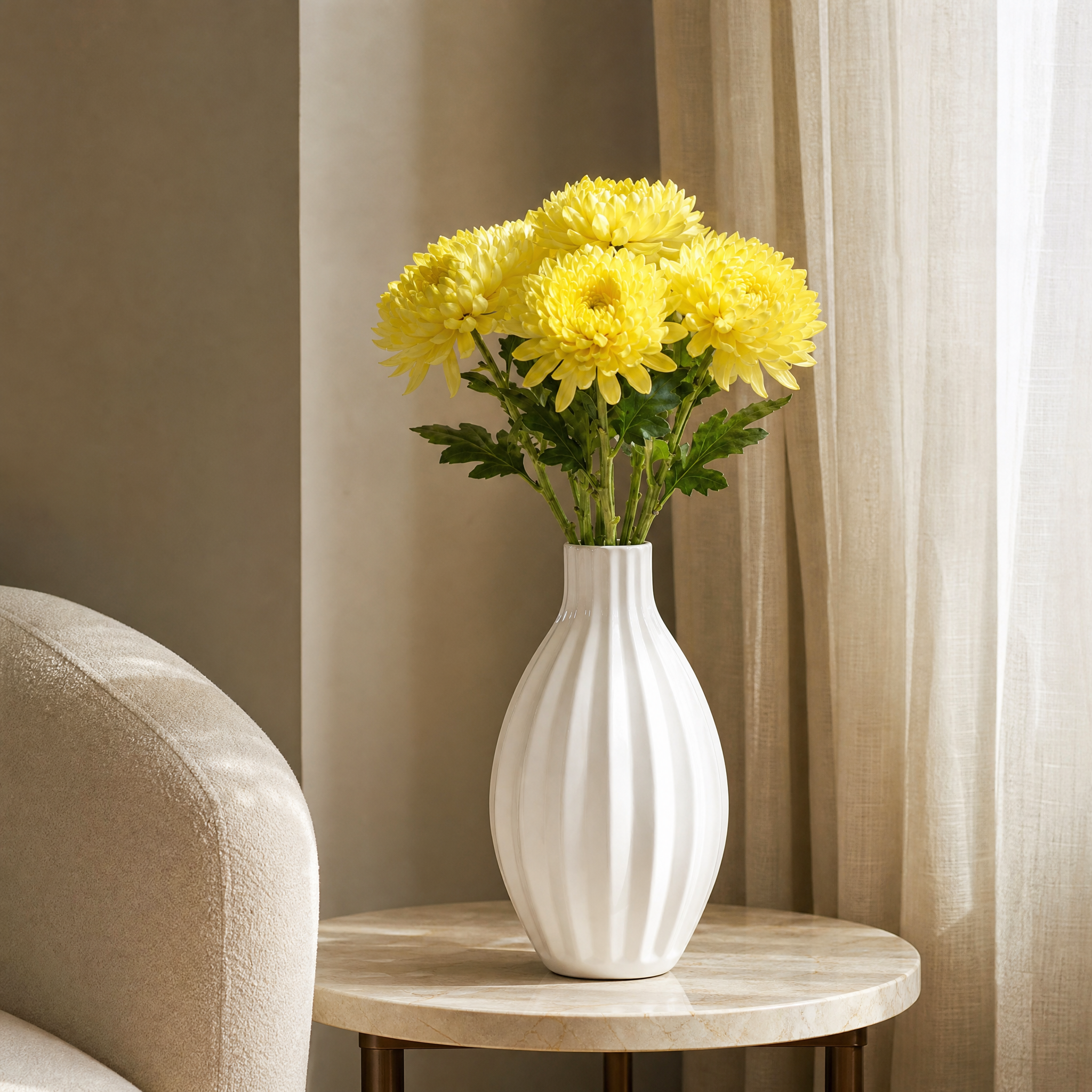 Sia Home Chrysanthèmes bouquet artificiel jaune 5 tiges
