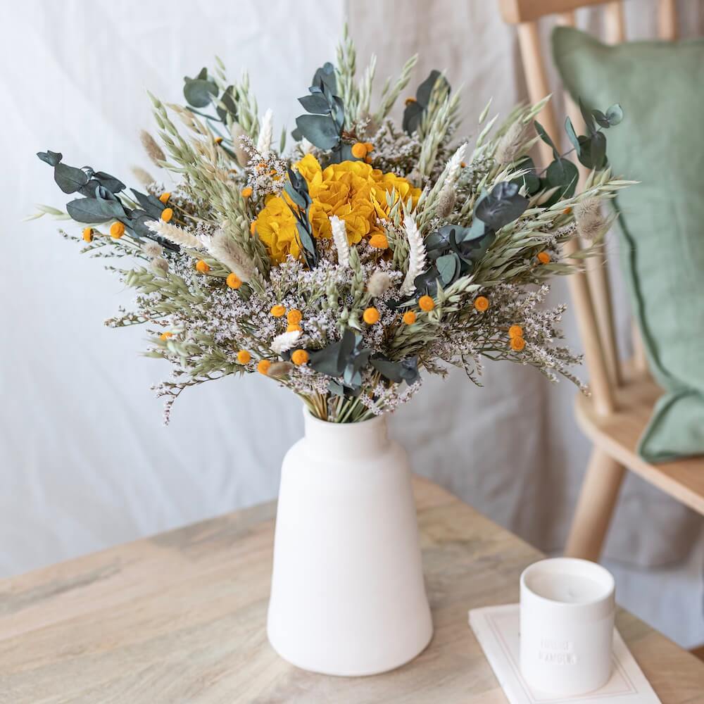 Flowrette Ambroise bouquet fleurs sechees jaune safran S