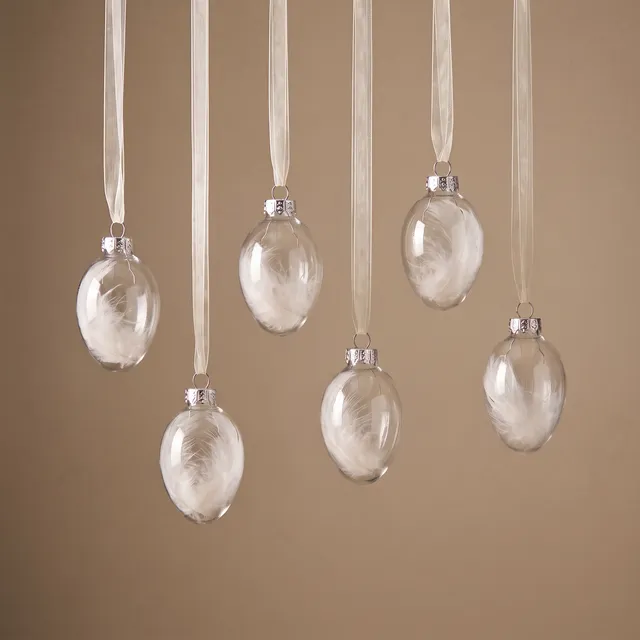Sia Home Plumes lot 6 suspensions Noël verre blanc 3,5 cm