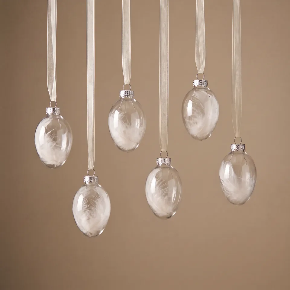 Sia Home Plumes lot 6 suspensions Noël verre blanc 3,5 cm