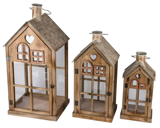 Feuillazur Rungis 3 Lanternes Bois lanterne bois lot de 3