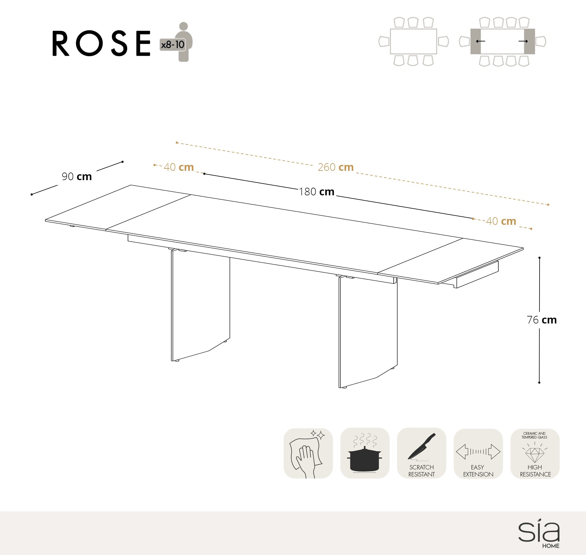 Sia Home Table Rose table à manger extensible
