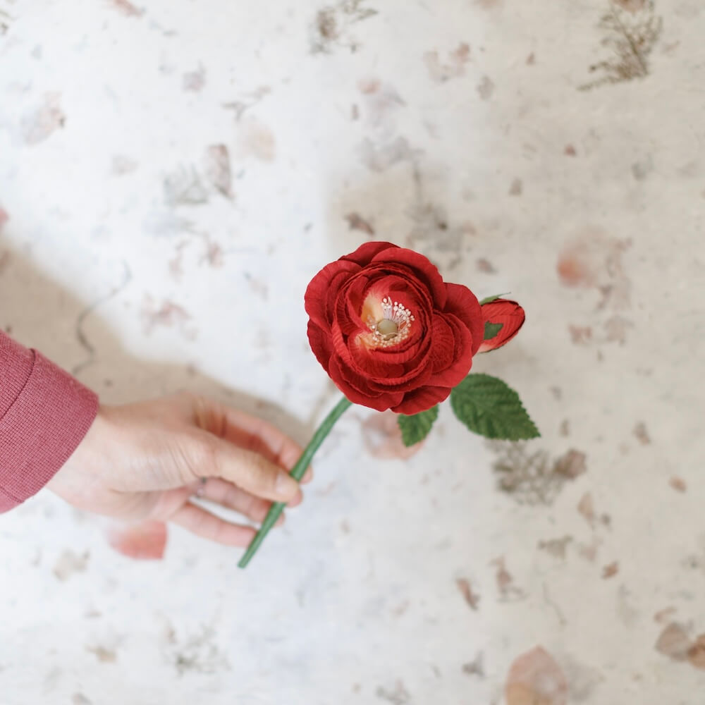 Flowrette Rose Queen rouge fleur en papier x1 artisanale
