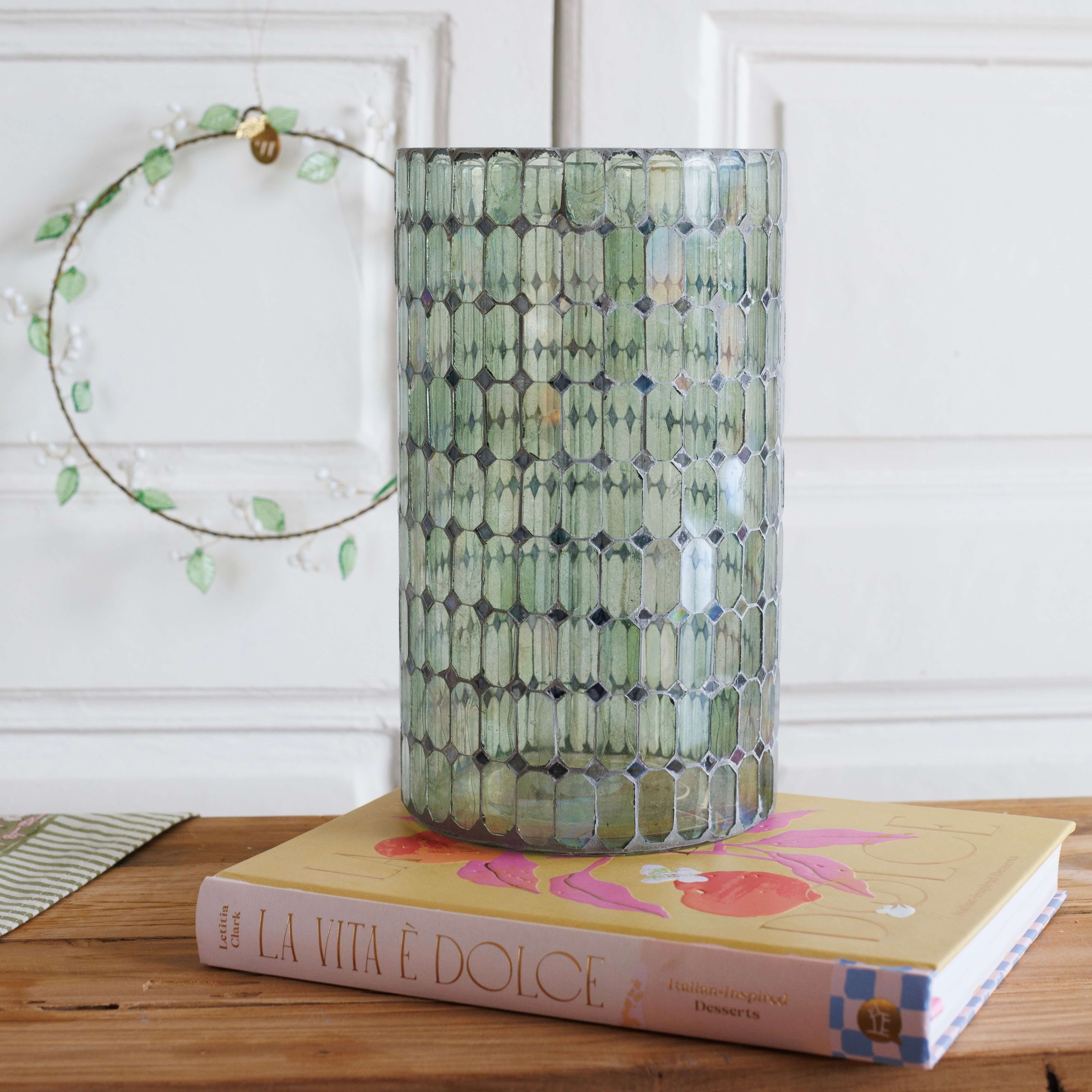 Flowrette Mosaïc Grand vase verre vert vitrail