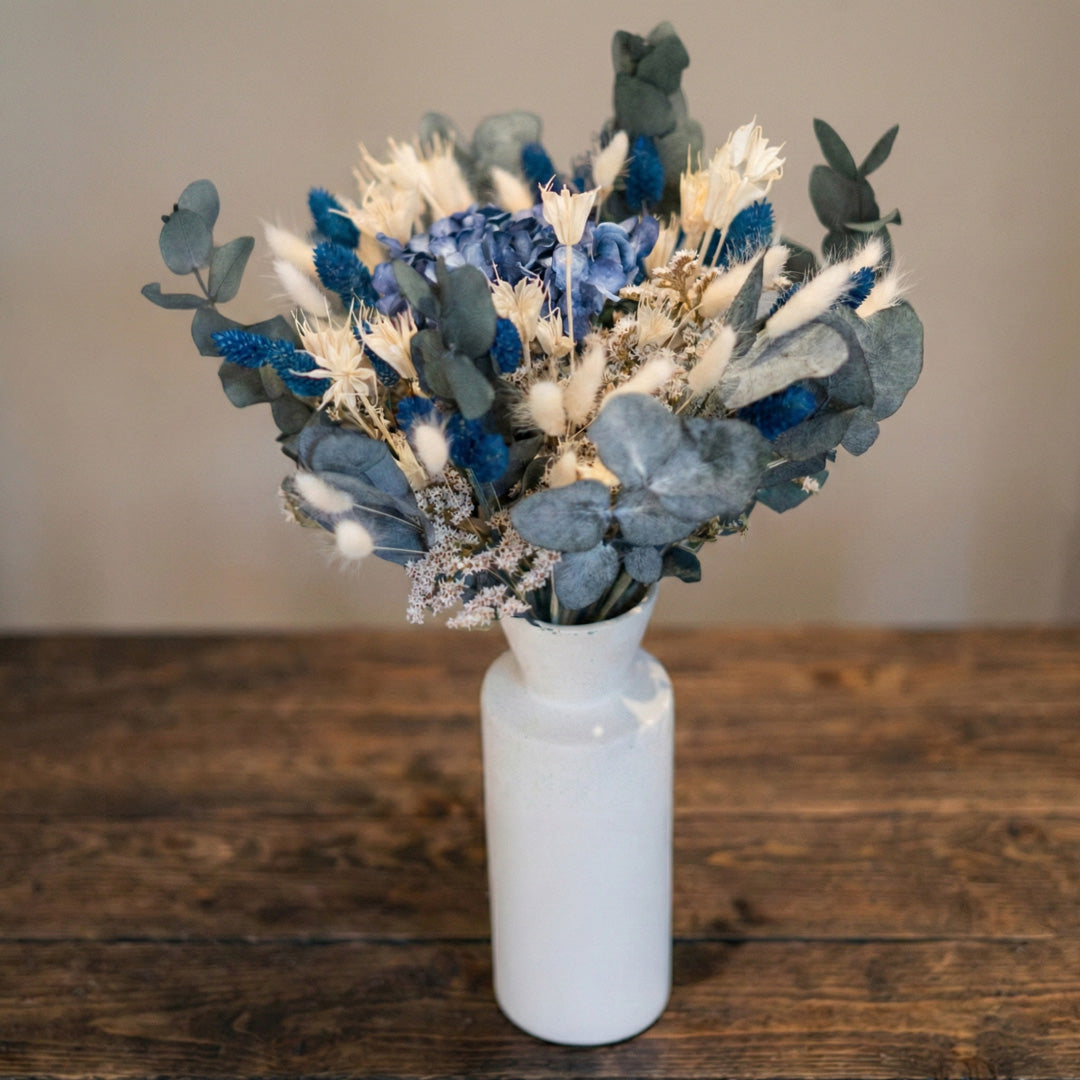 Flowrette Rimbaud bouquet mixte fleurs séchées bleu saphir