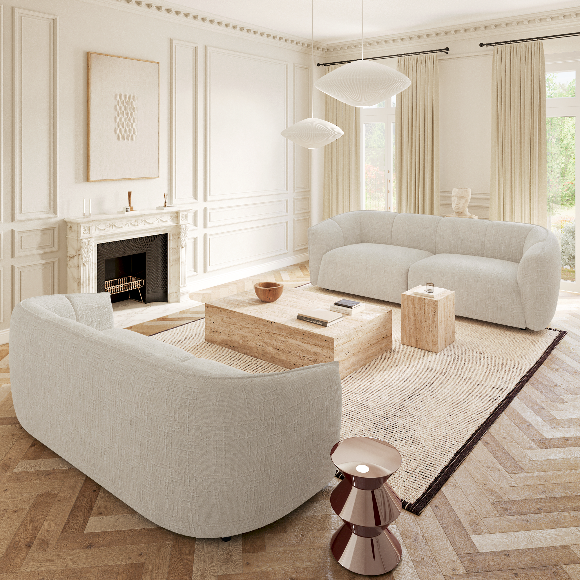 Sia Home Nami canapé droit 4 places crème tissu