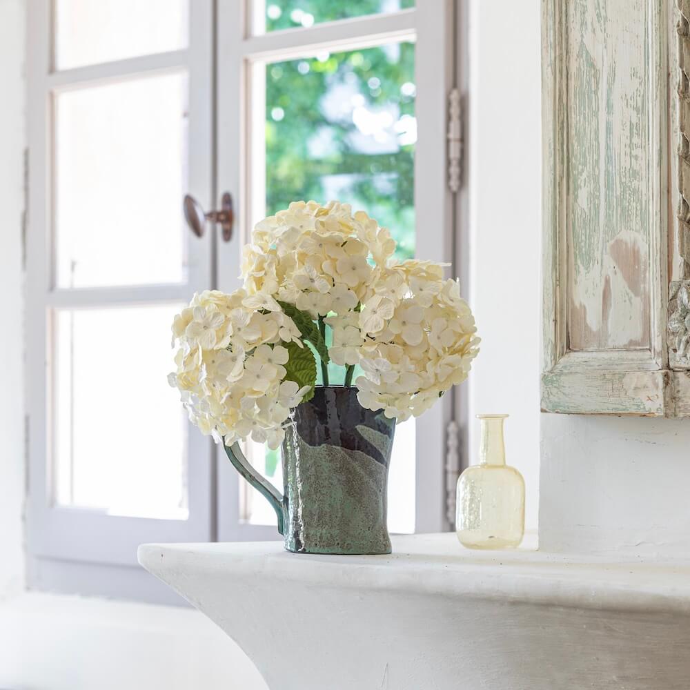 Flowrette Hortensia en papier crème fleur tige x1 sans entretien