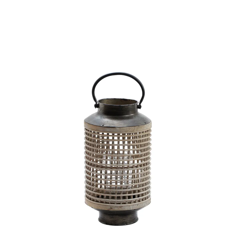 Sia Oren lanterne métal noir rotin verre 32 cm