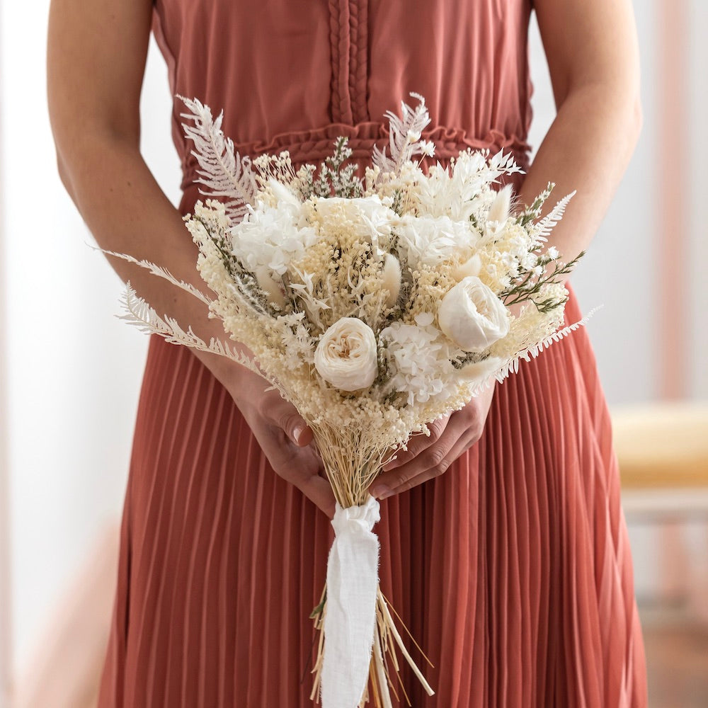Flowrette Louise bouquet mariée fleurs séchées ruban lin