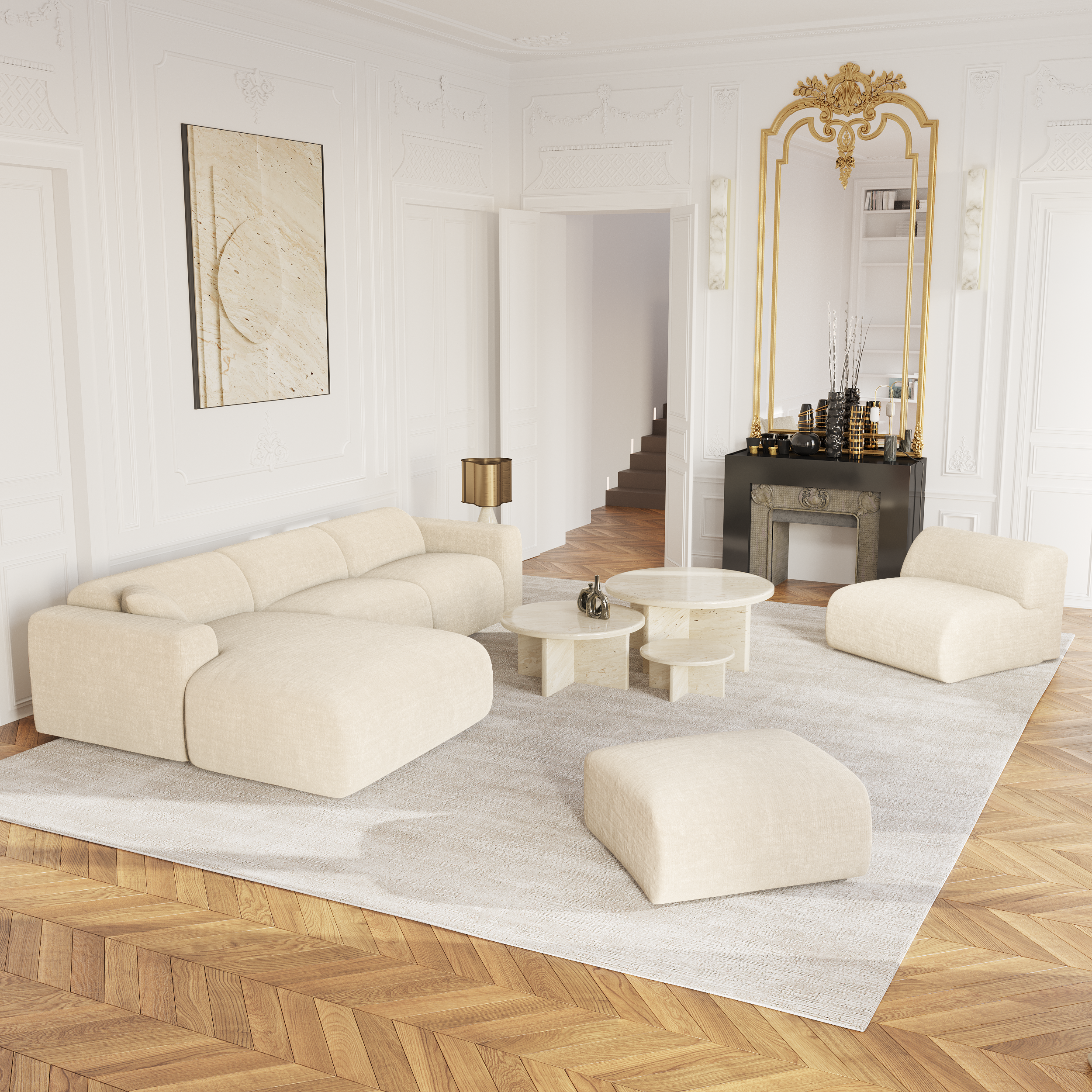 Sia Home Myra canapé angle gauche crème 5 places arrondi