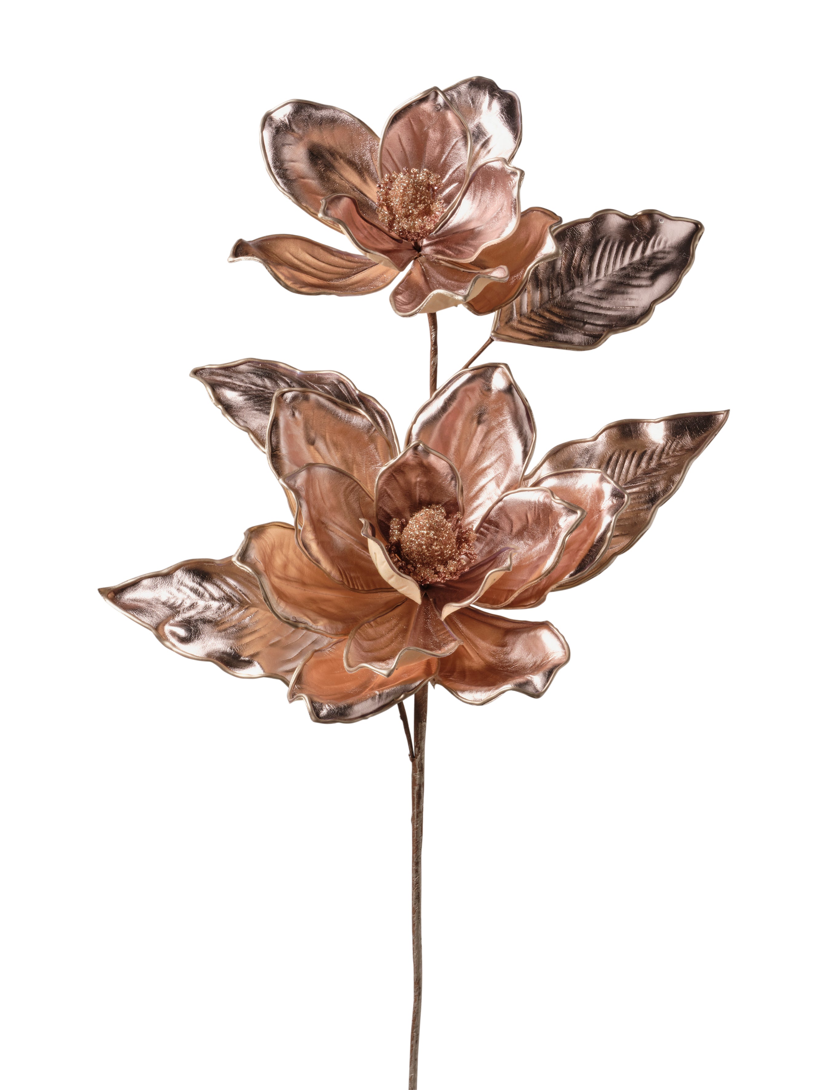 Feuillazur Rungis magnolia tige deux fleurs doré 86cm Noël