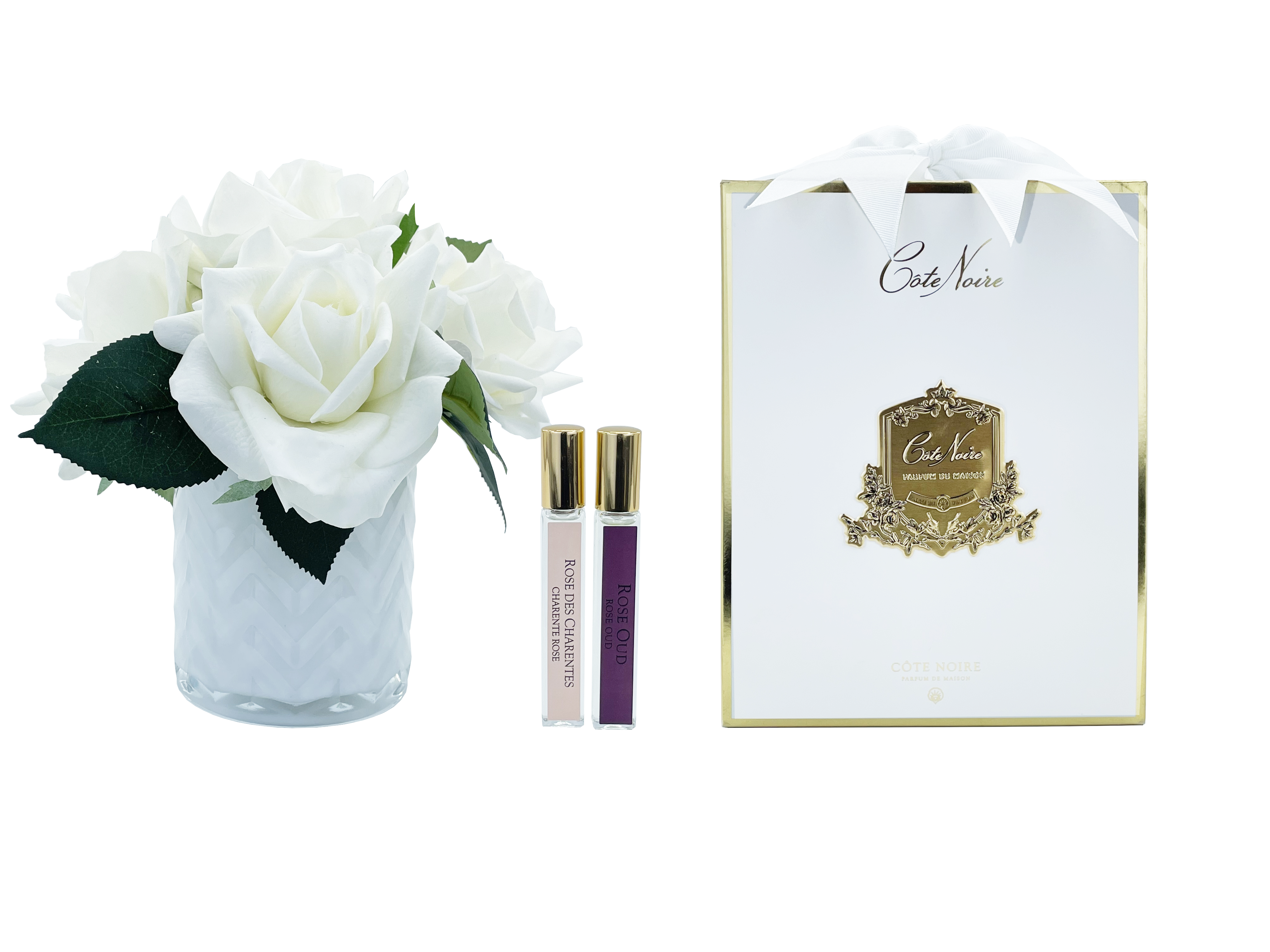 Côte Noire Herringbone Flowers HCF05 roses blanches verre