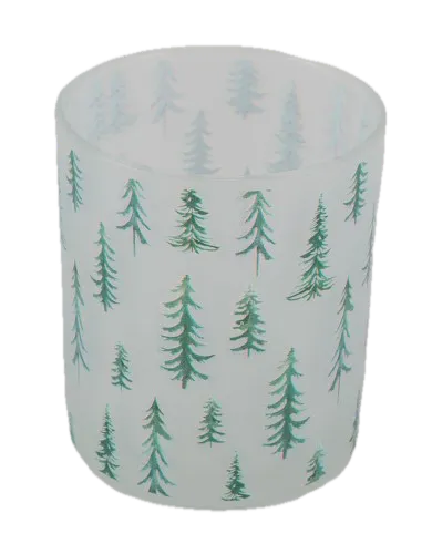 Feuillazur Rungis photophore blanc sapin vert 9x9x10 cm