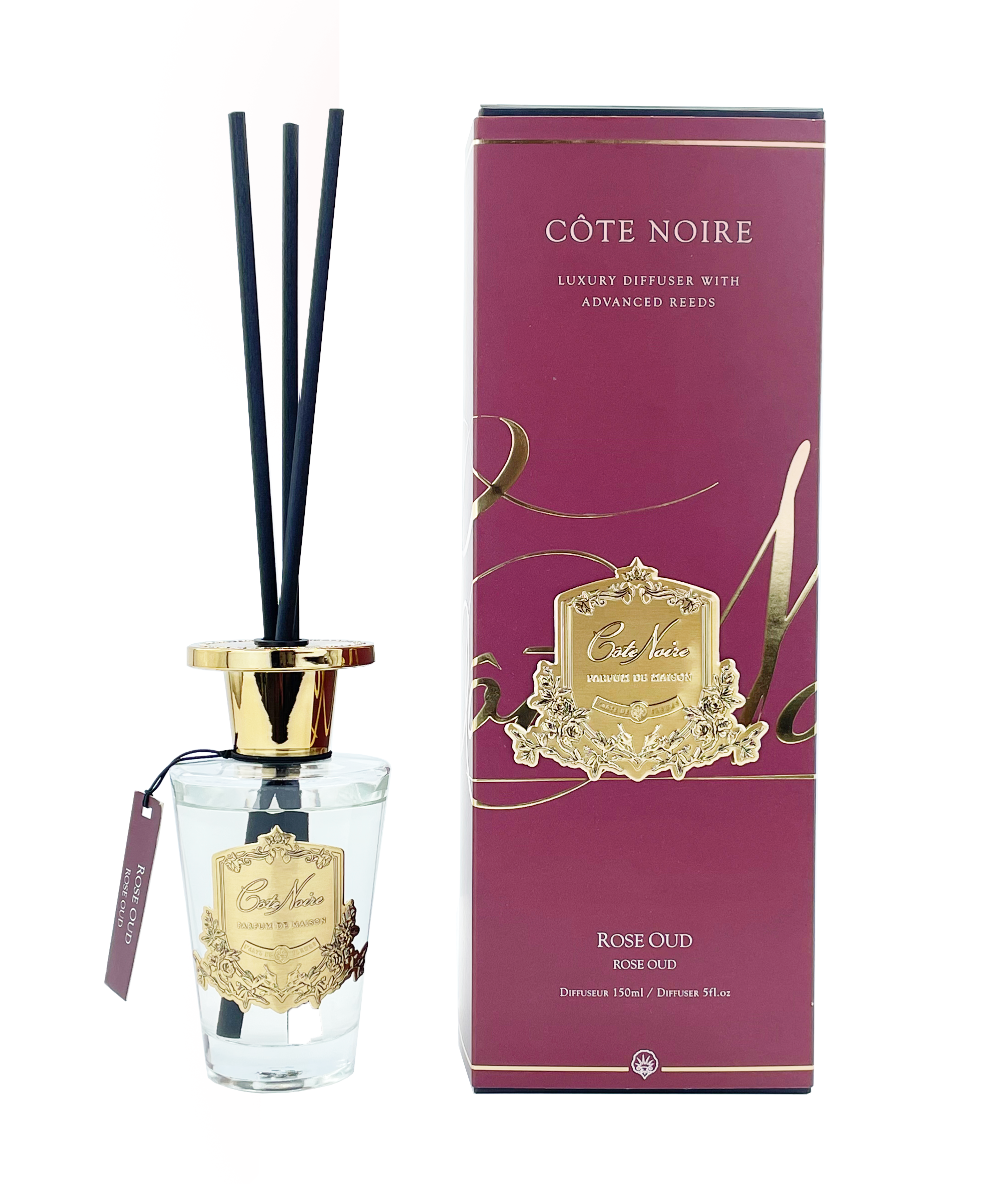 Côte Noire Diffuser Rose Oud diffuseur parfum 90ml gold