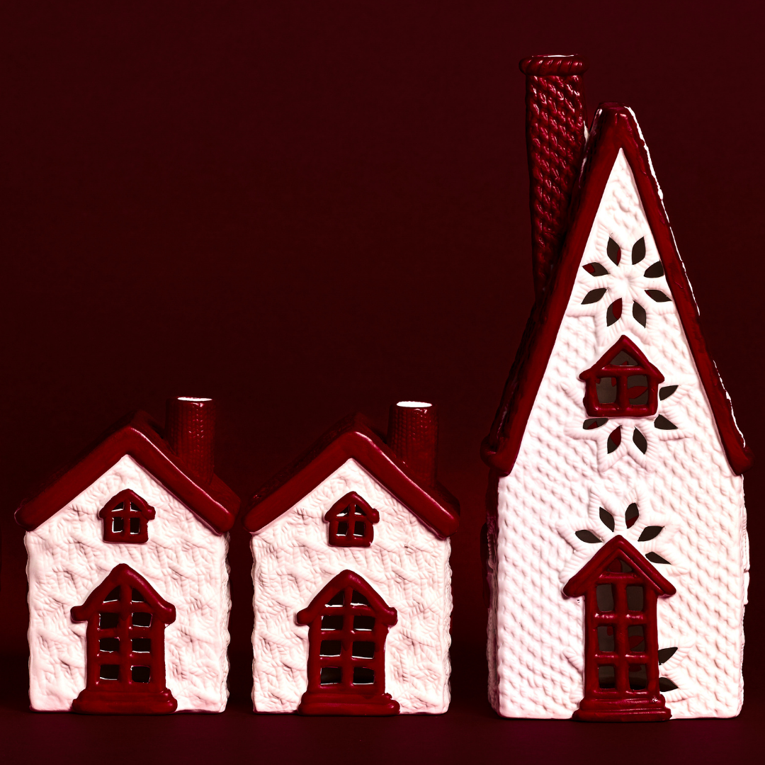 Sia Home chalet de Noël figurine grès rouge 12 cm