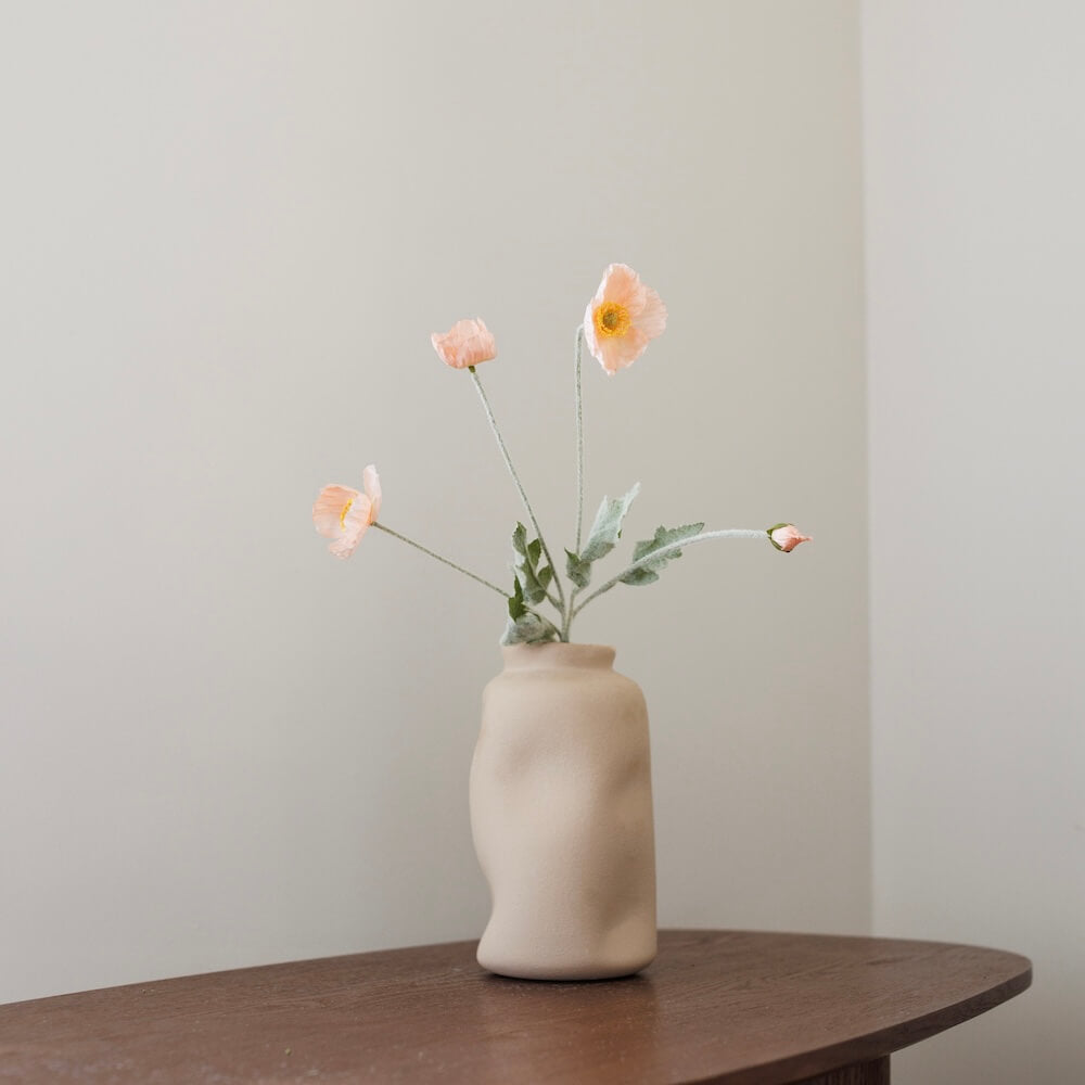 Flowrette pavot corail fleur artificielle tige real touch