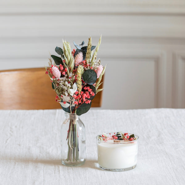 Flowrette Décoration coffret fin d'année bougie bouquet vase verre