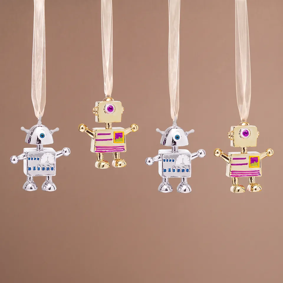 Sia Pop Robots suspensions Noël 8 cm doré lot 4