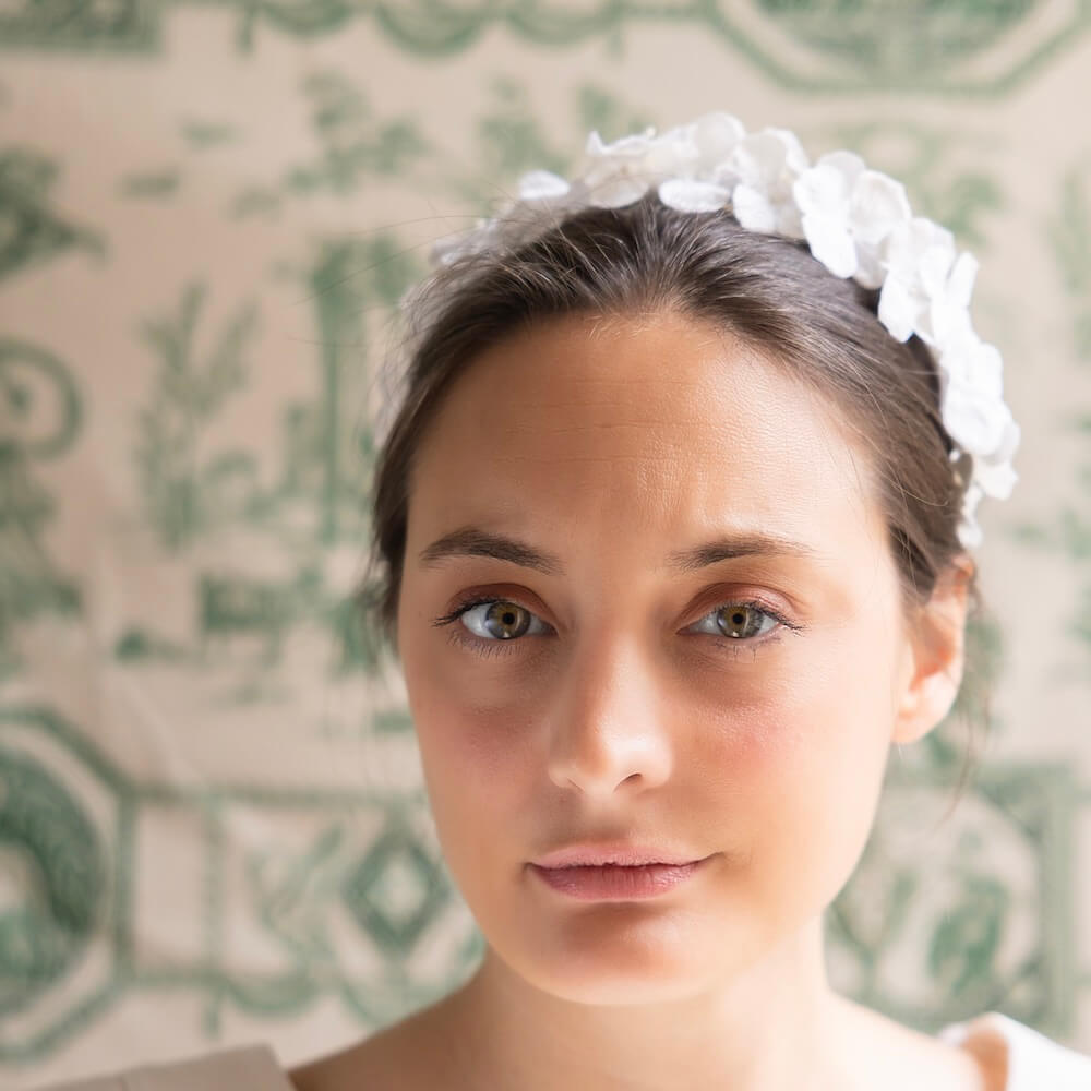 Flowrette Serre-tête papier blanc M hortensia mariage