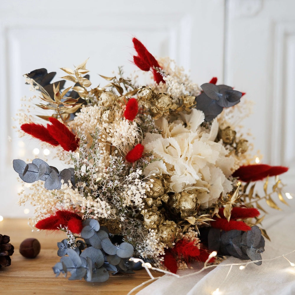 Flowrette Fleurs séchées Bouquet de Noël vert eucalyptus M