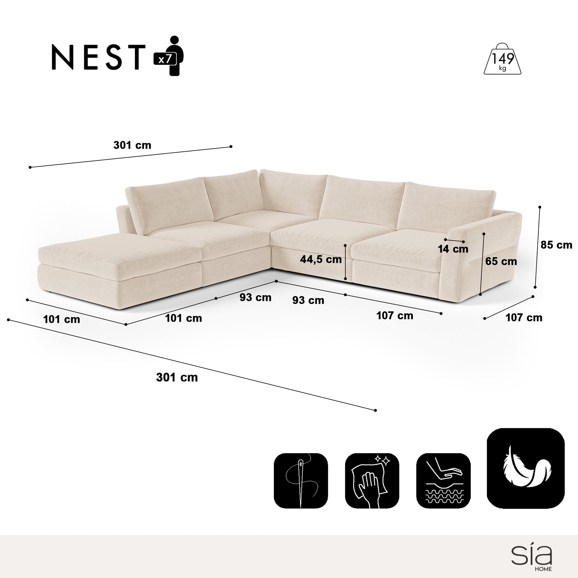 Sia Home Nest canapé angle gauche 7 places modulable