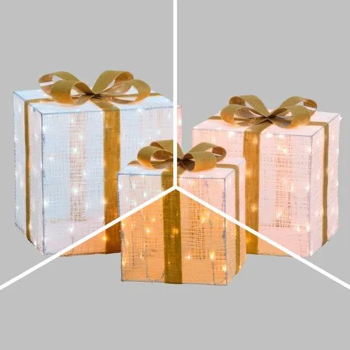 Feuillazur Lot 3 Paquets Cadeaux 3D LED 40 cm
