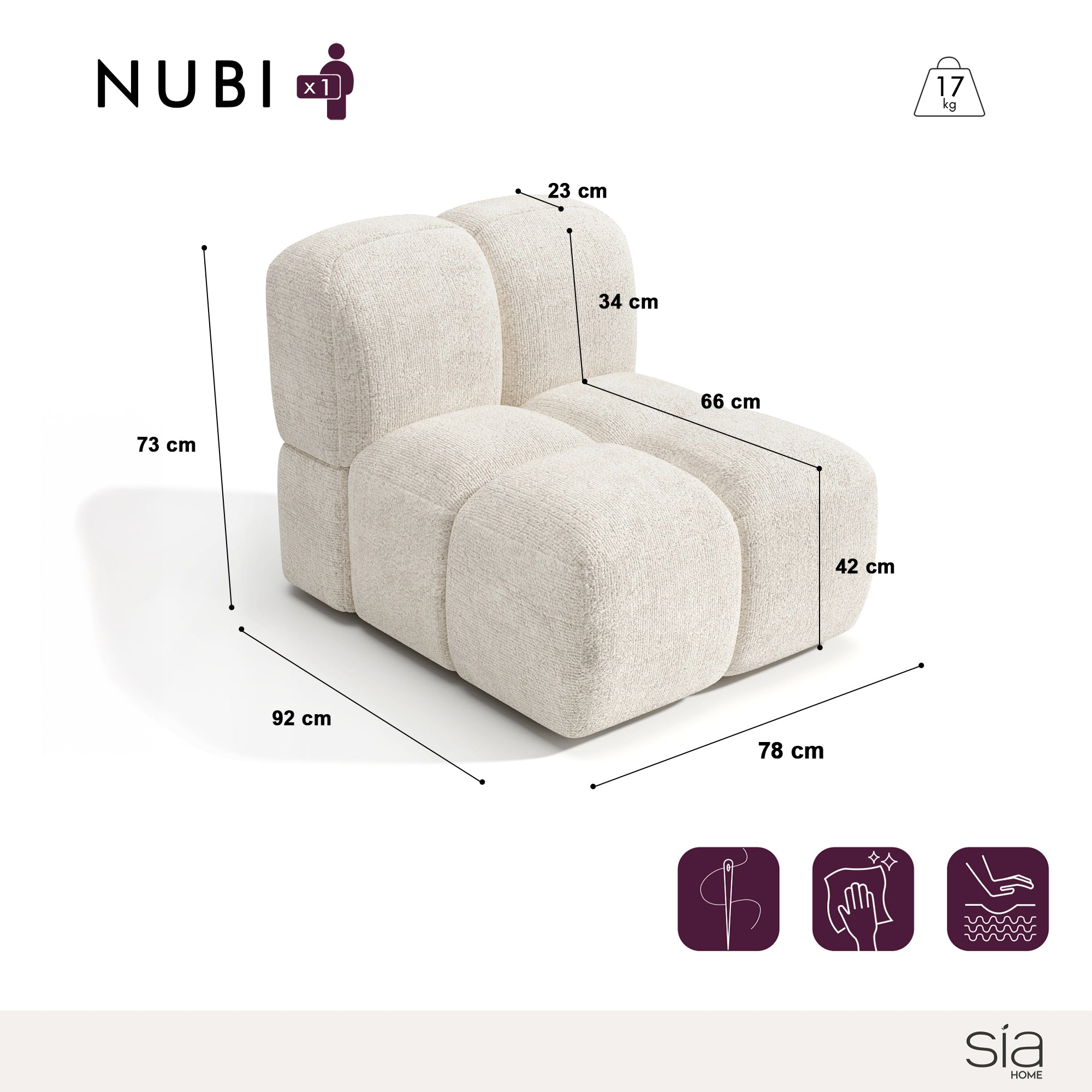 Sia Home Nubi fauteuil crème modulaire bombé confort mousse