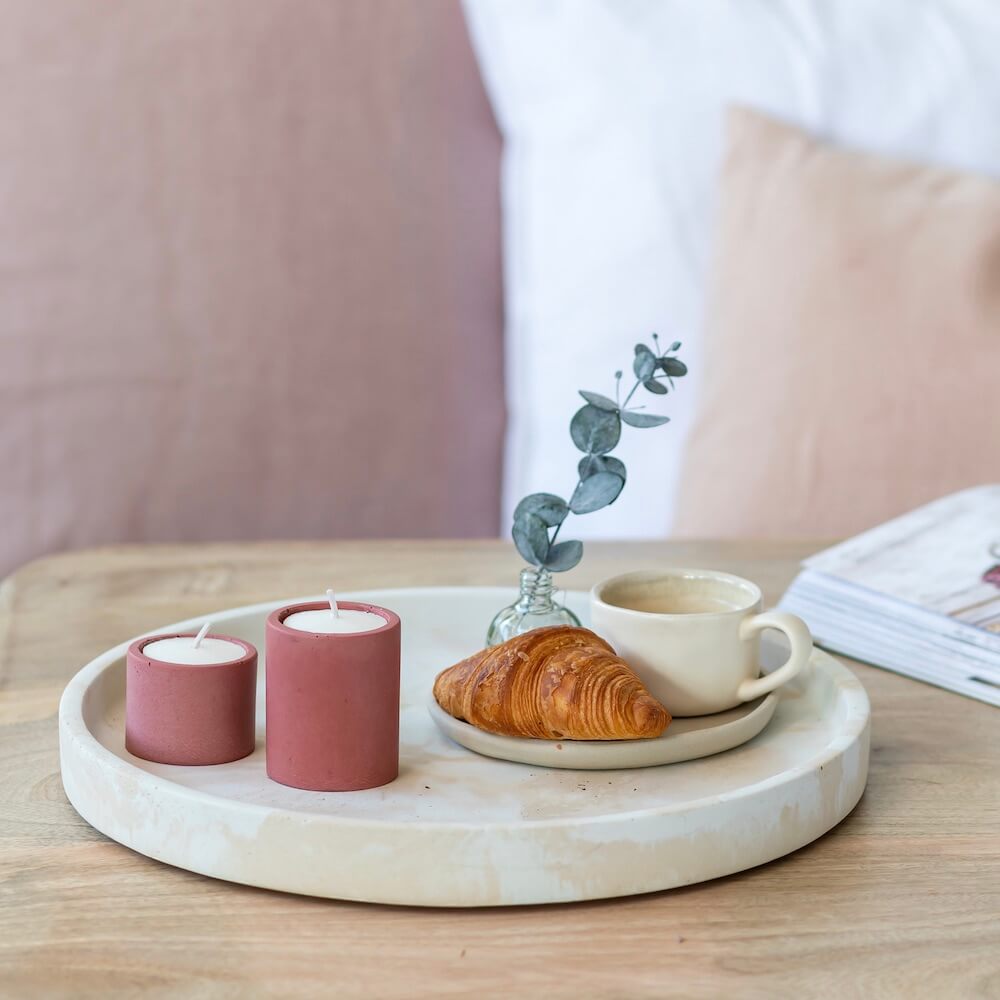 Flowrette Duo bougeoirs béton rose chauffe-plat