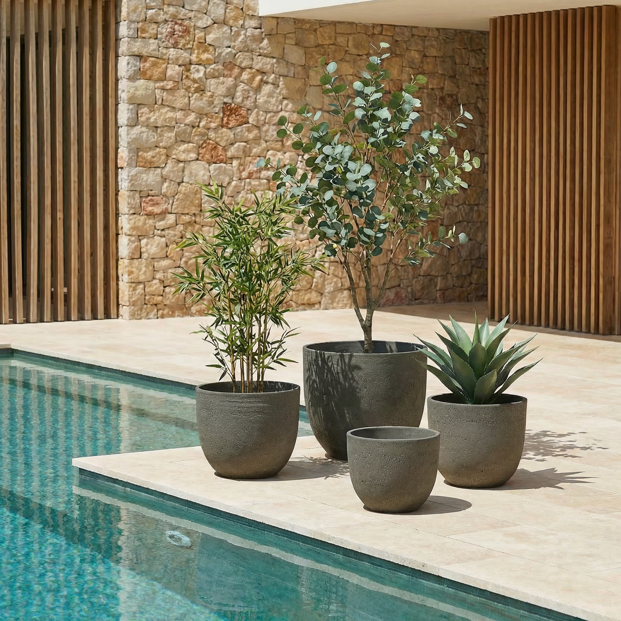Sia Home Terra 4 cache-pots marron granito fibre ciment