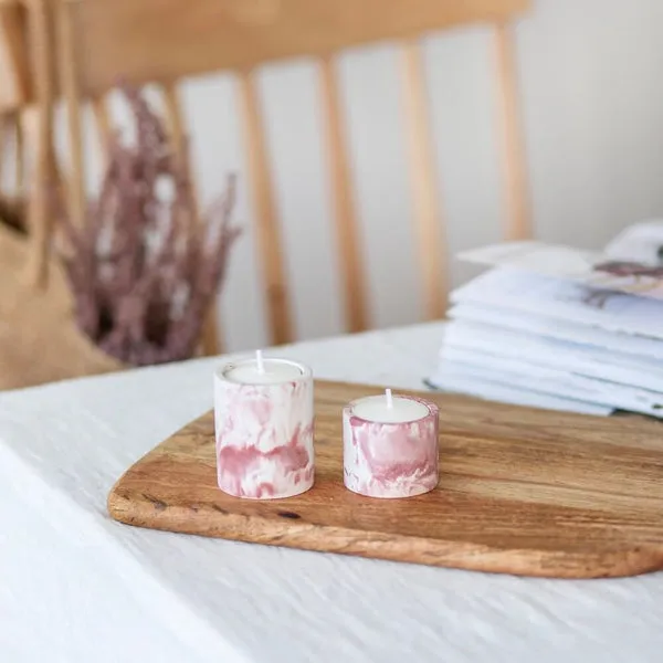 Flowrette Bougies Duo bougeoirs béton marbré rose chauffe-plat