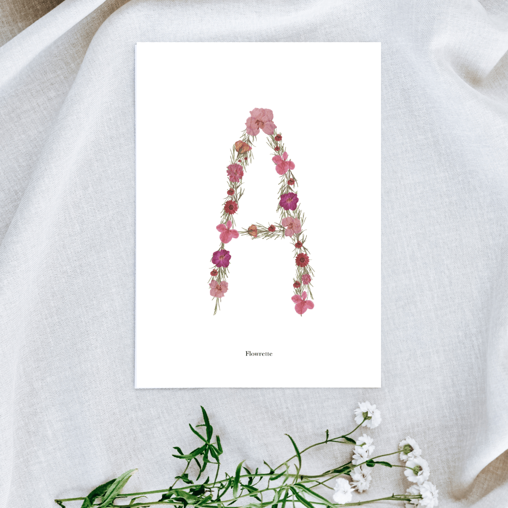 Flowrette affiche A5 herbier lettre rose initiale