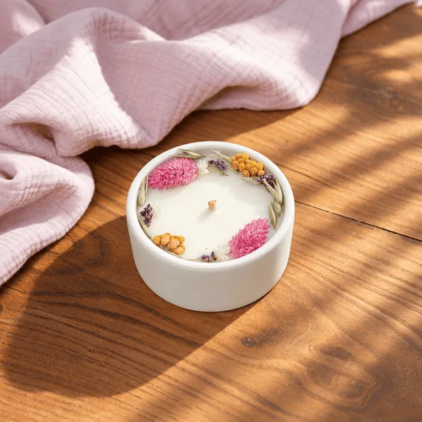 Flowrette Amandier bougie florale cire soja rose