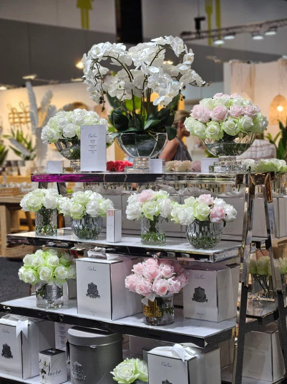Côte Noire Herringbone Flowers HCF13 roses rose vert blanc
