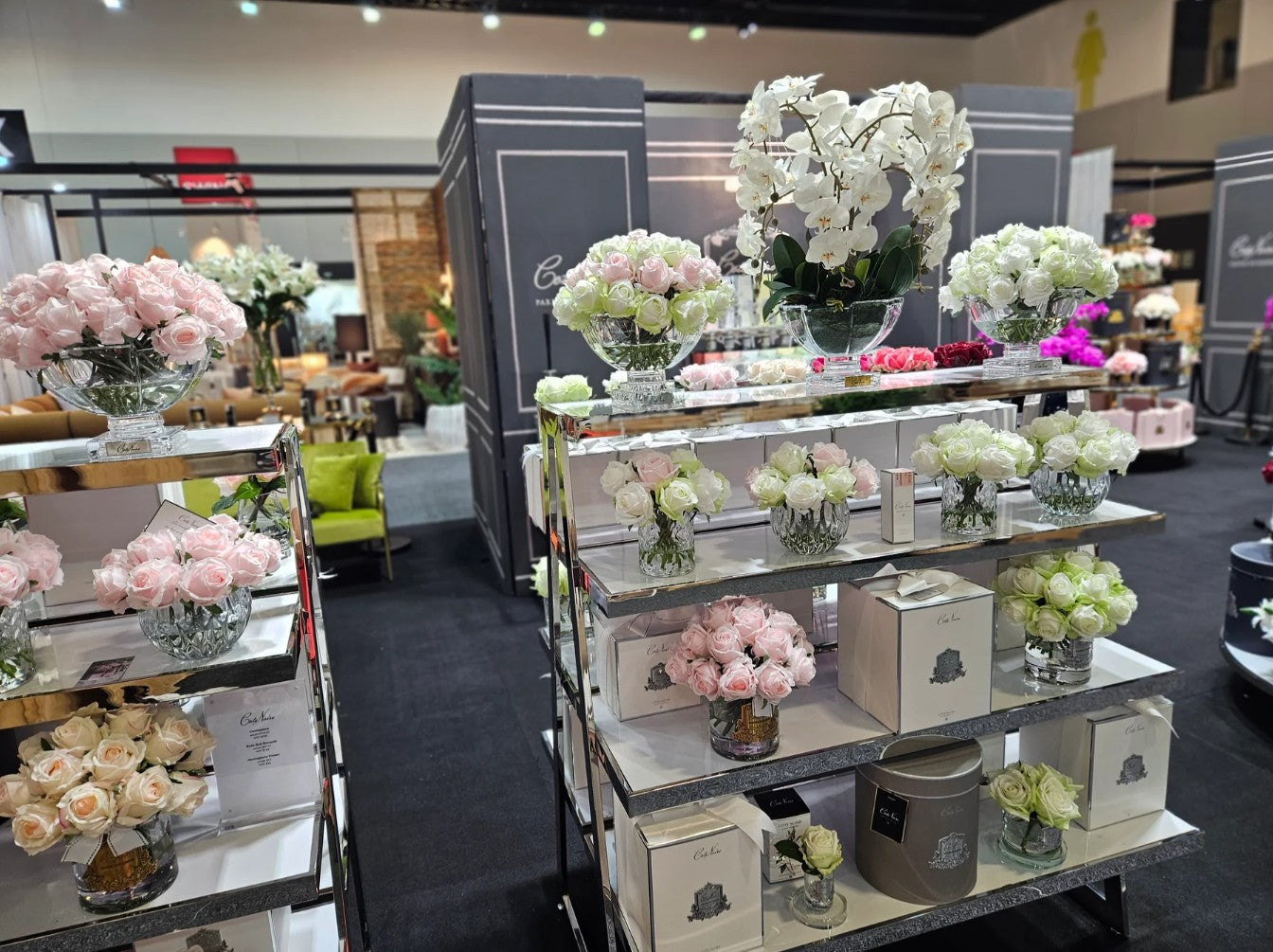 Côte Noire Herringbone Flowers HCF13 roses rose vert blanc