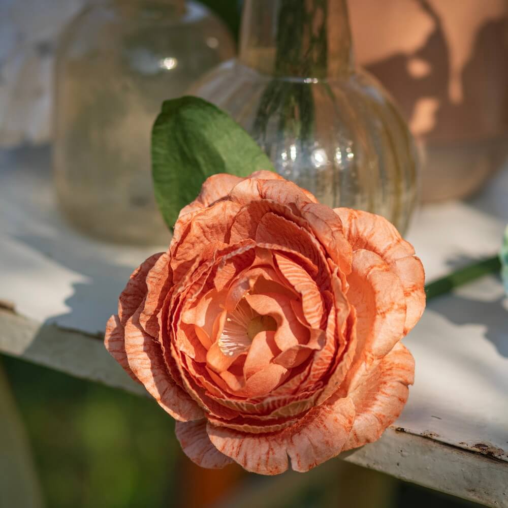 Flowrette Camélia Papier Orange Fleur x1 Éternelle
