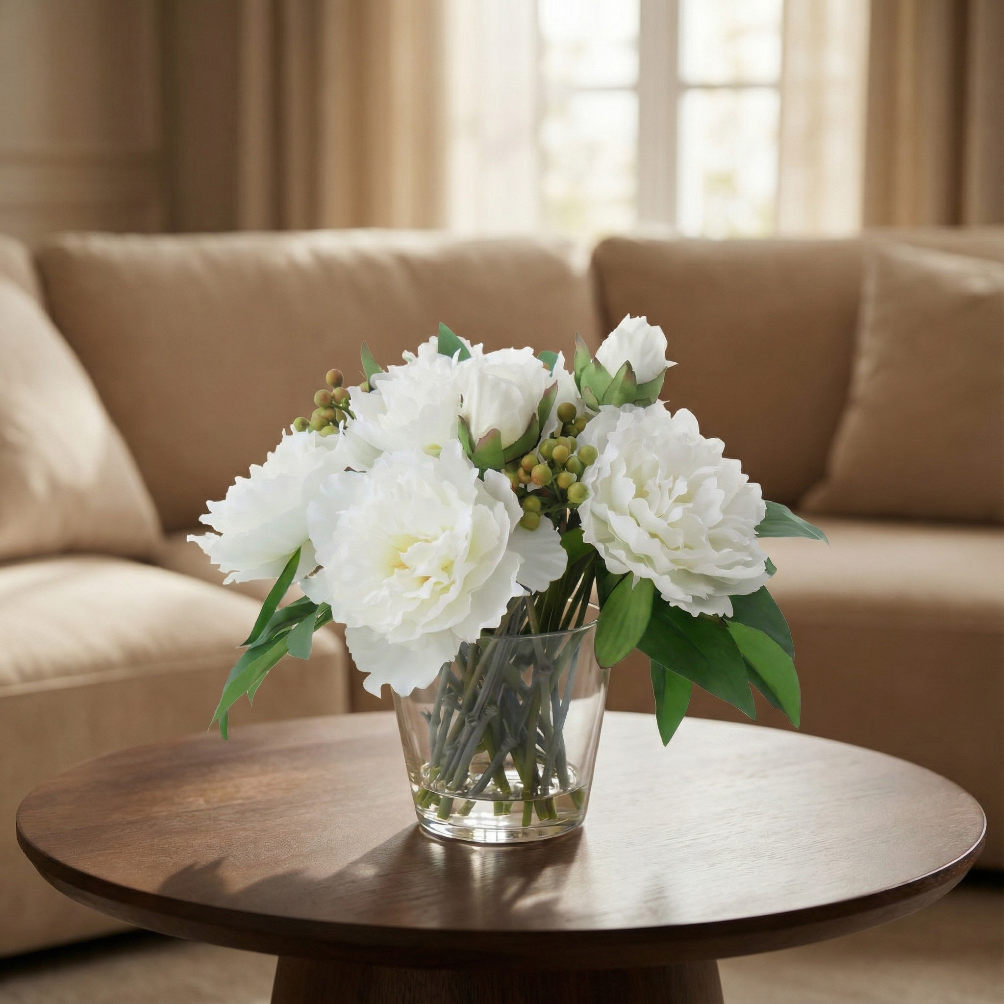 Sia Home Pivoines Baies composition artificielle blanc 26 cm