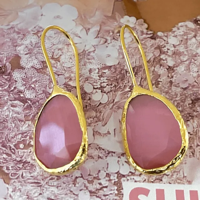 Flowrette Lueur rose boucles d'oreilles plaqué or pierre rose