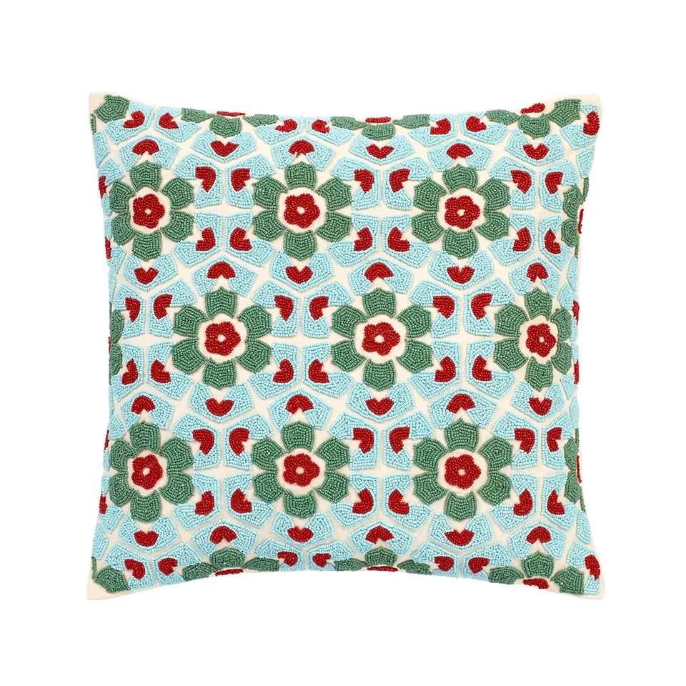 Sia Home Cortone coussin coton bleu 45 cm brodé