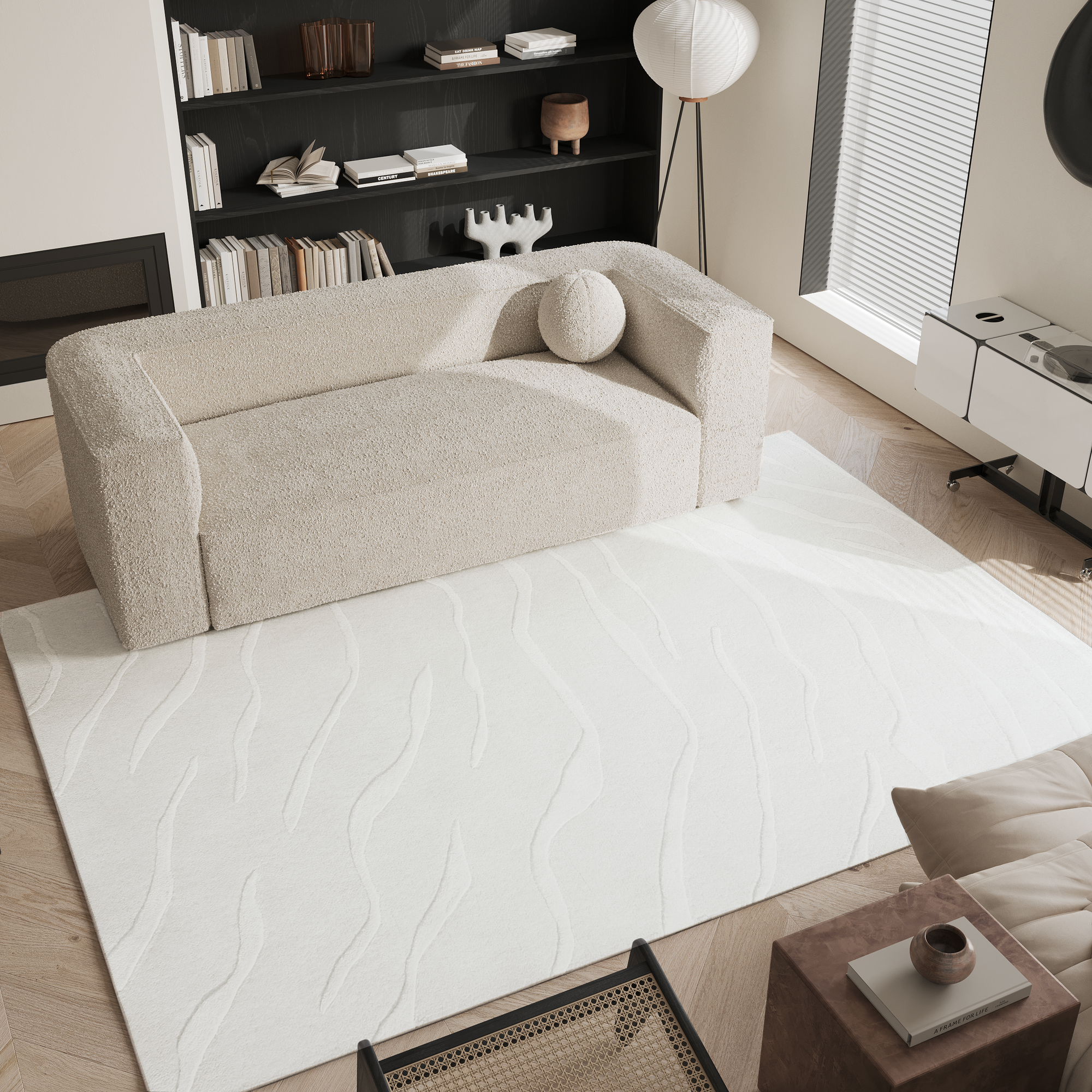 Sia Daven tapis 230x160 cm blanc cassé motifs relief