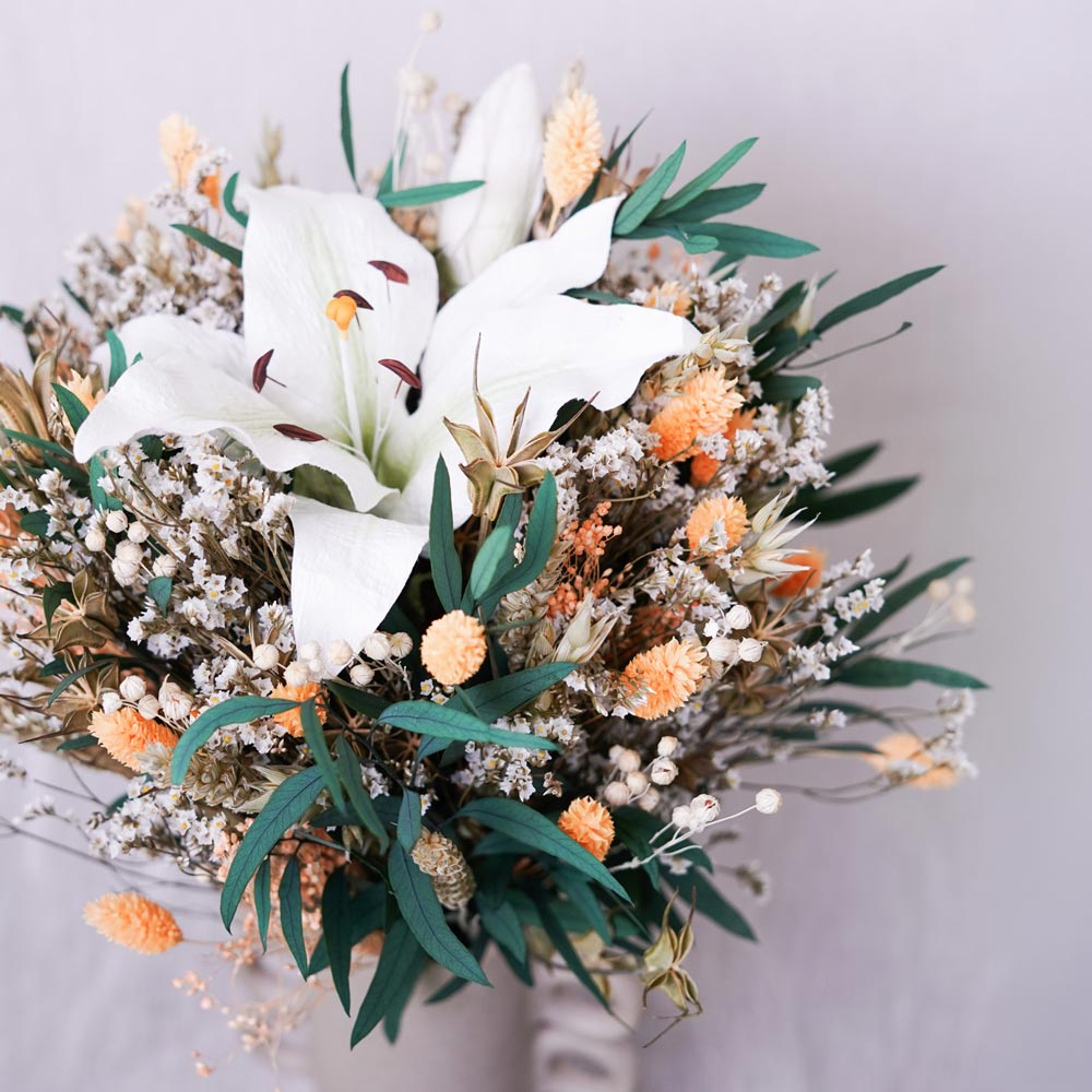 Flowrette Musset bouquet mixte séché lys blanc