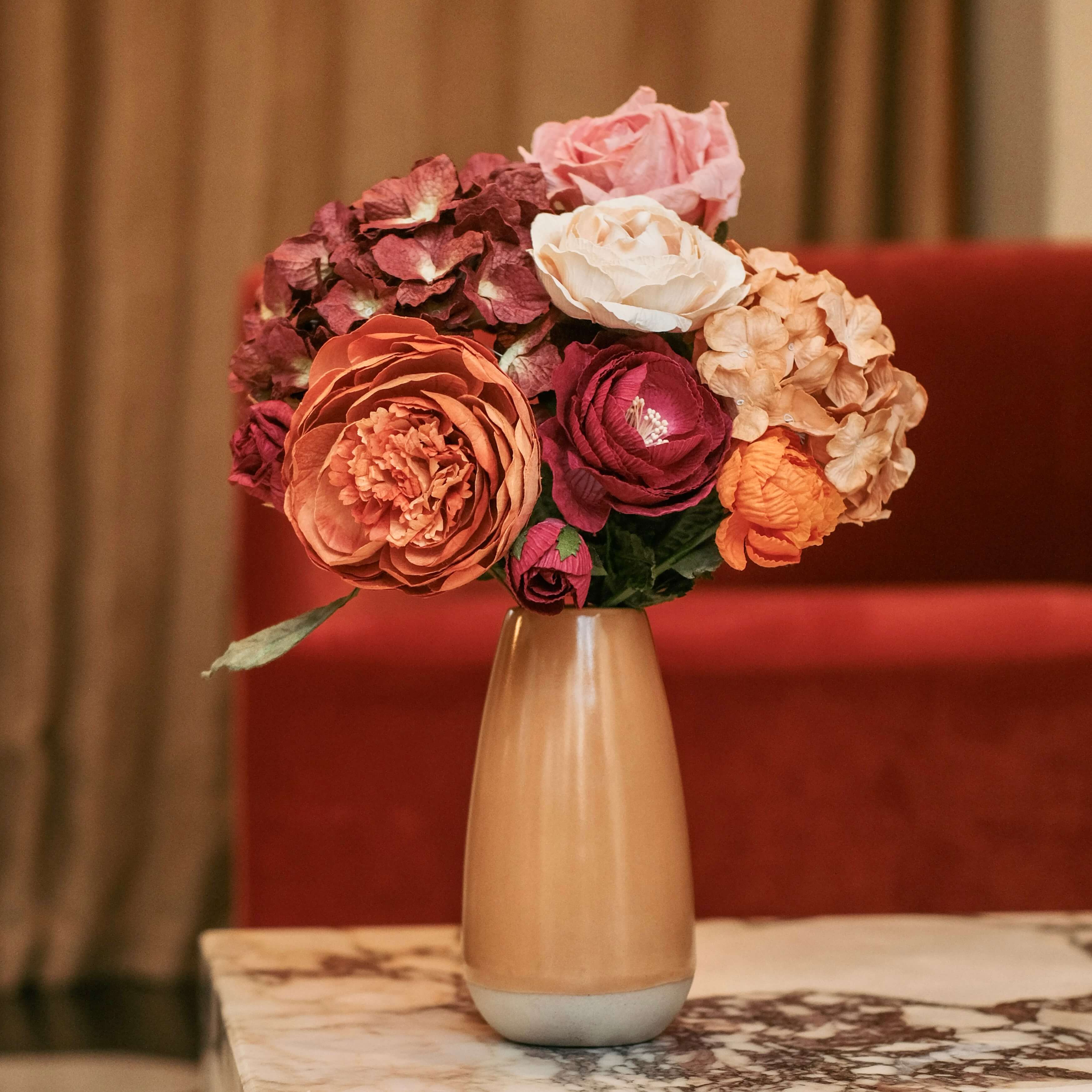 Flowrette Mucha bouquet fleurs papier terracotta bordeaux durable